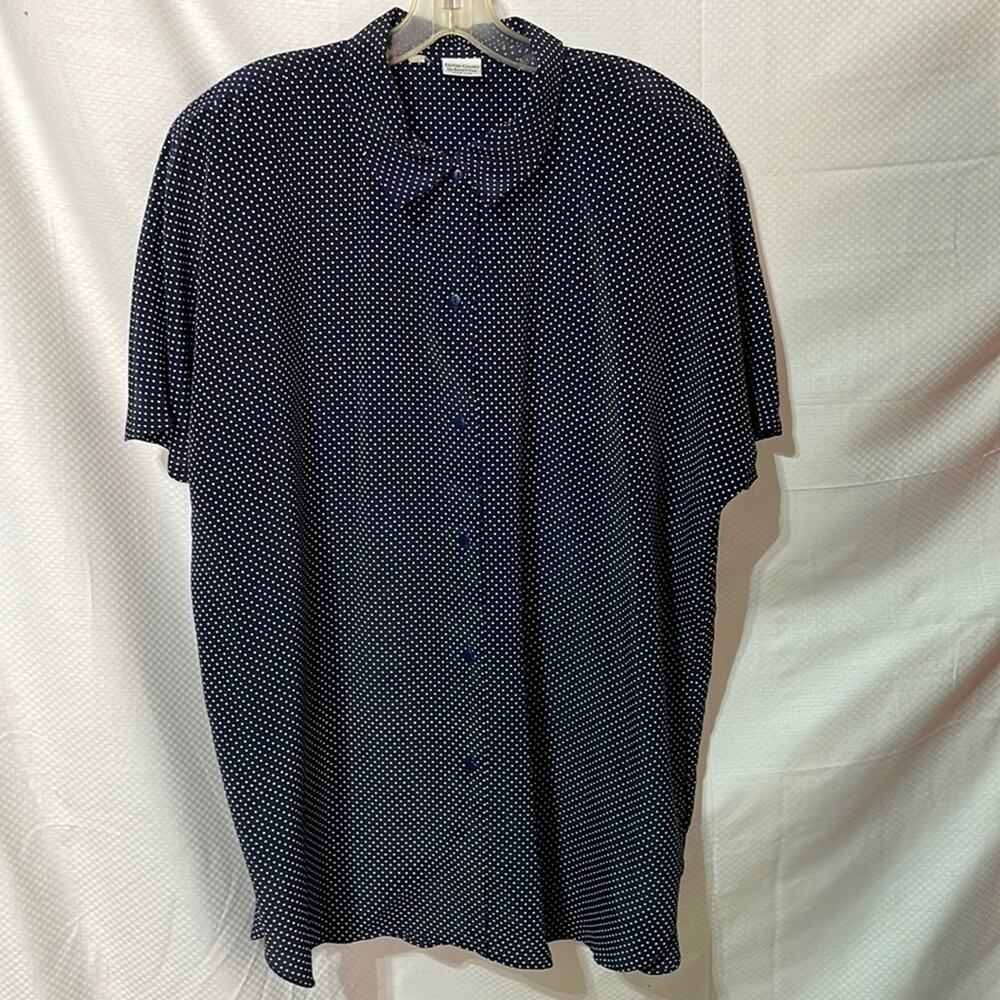 United Colors of Benetton L navy white polka dot 💯polyester longer generous fit